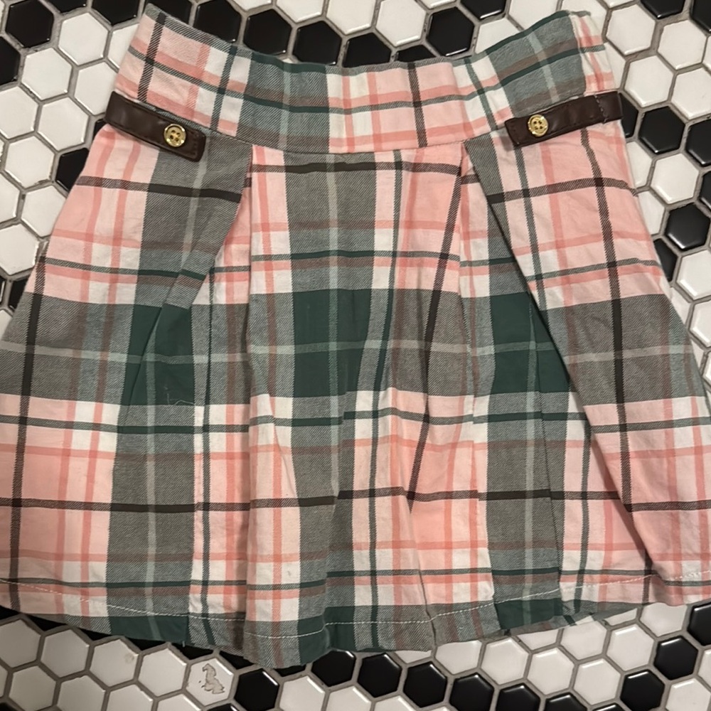 Janie and Jack Pink and Green Pleated Skater Mini Skirt
